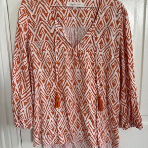 Magnolia Grace Beaded Orange BoHo Top, Size Medium